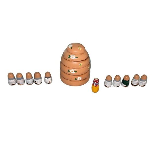 Honey Jar Beehive Nesting Doll with 10 Little Bees Ceramic Handmade - Picture 2 of 10